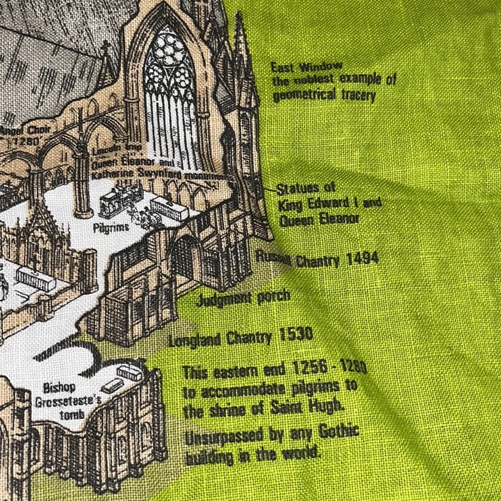 Vintage Lincoln Cathedral Irish Souvenir Wall Tapestry/ Tea Towel EUC Like New